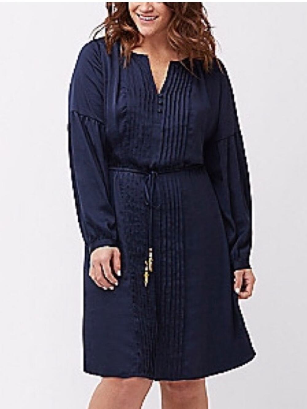 Lane Bryant Dark Blue Silky Pleated Tunic Dress With Drawstring 18/20
